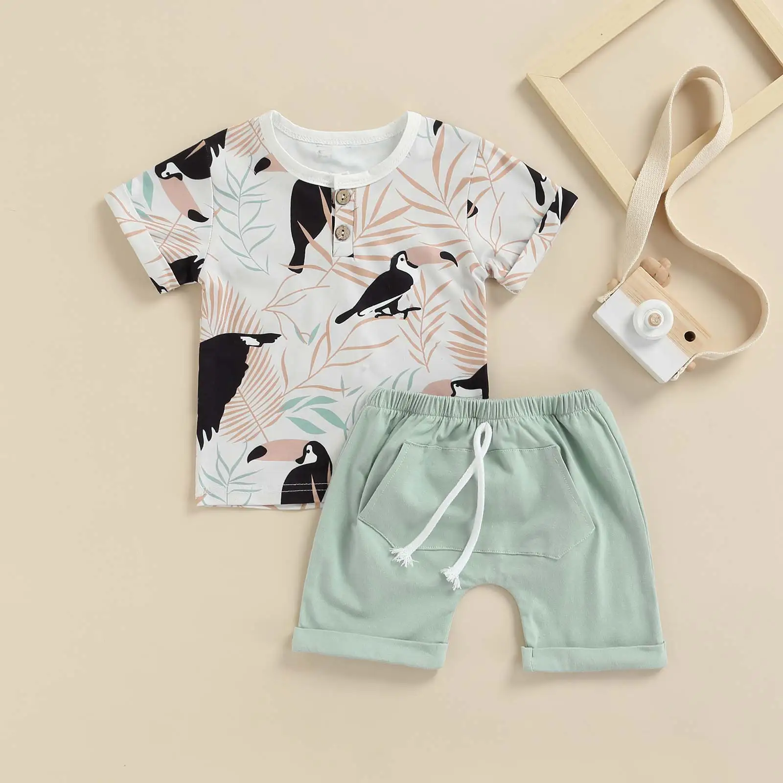 Летняя одежда для маленьких мальчиков футболка с коротким рукавом и принтом птиц