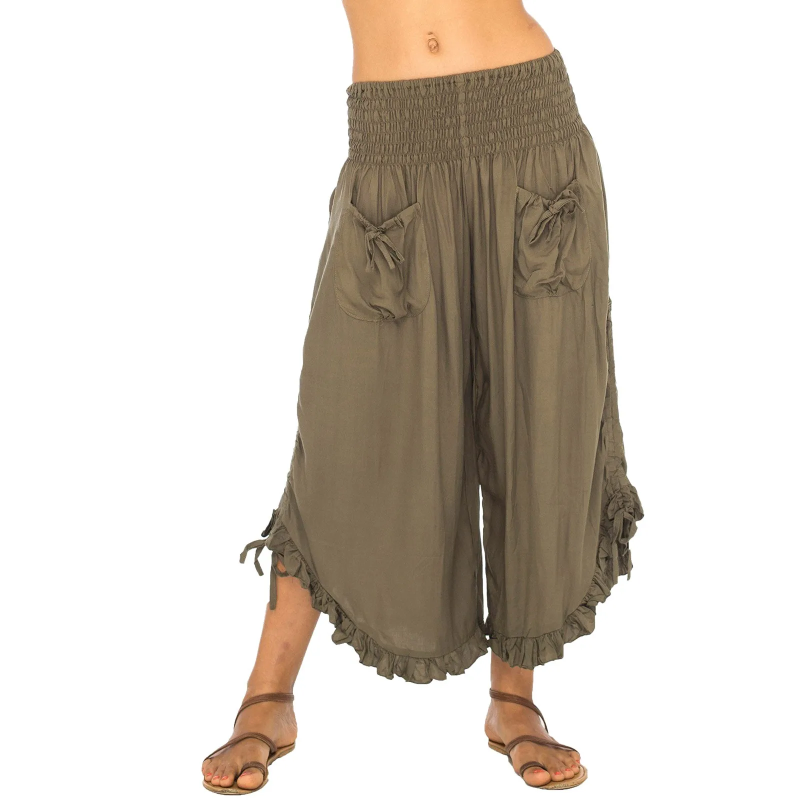 2023 New Women's Loose Wide-leg Pants Summer Cotton Linen Calf-Length Pants Solid Color Drawstring Casual Sweatpants Trousers