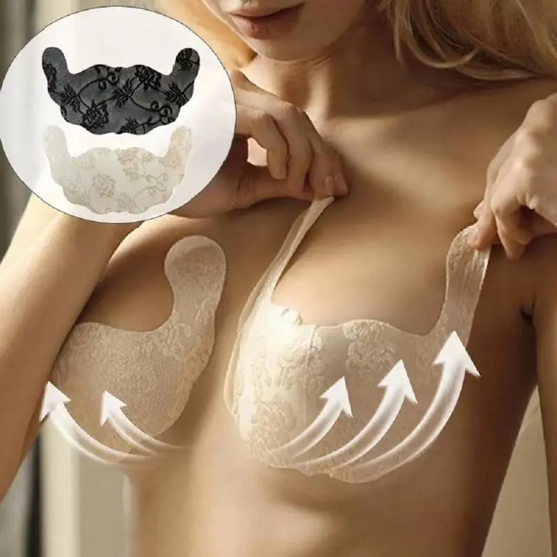 1 Pairs Women Self Adhesive Bra Strapless Invisible Breast Lift Tape Lace Stick Gel U Shape Bra Pads Plus Size Push Up Stickers