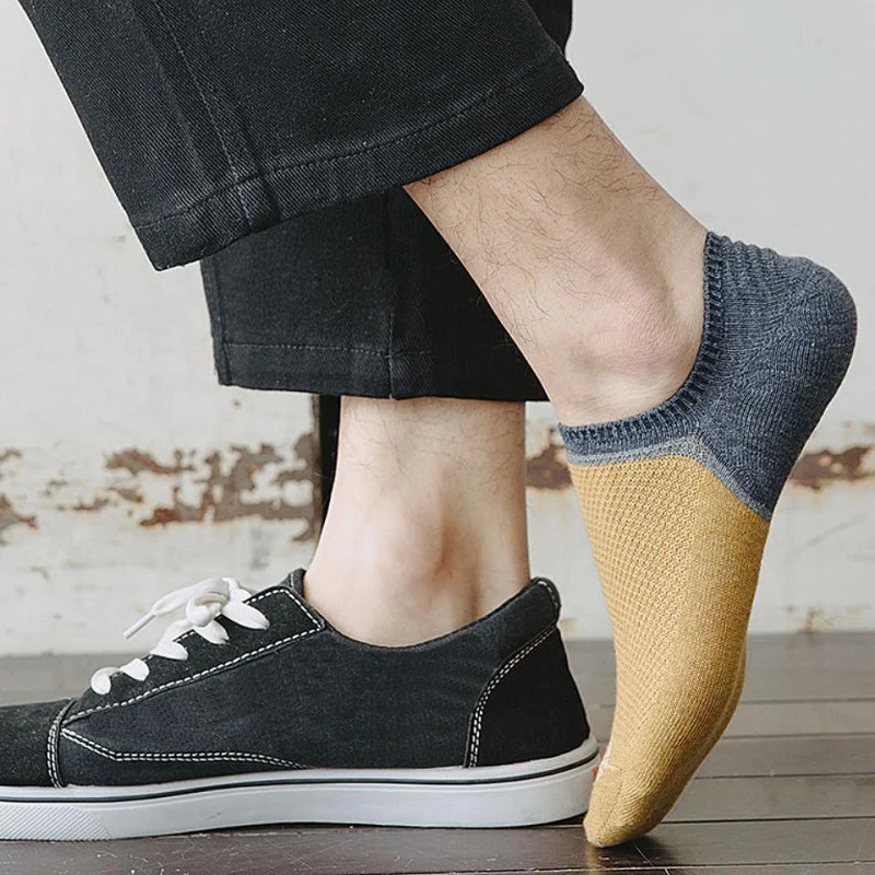 5 Pairs/lot New Men Ankle Socks Patchwork Mesh Breathable Sports Low-Cut Boat Socks Casual Male Street Style Cotton Short Socks