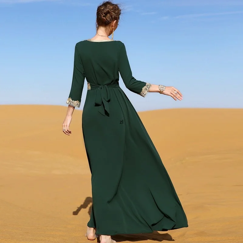 Embroidery Morocco Kaftan Dress Muslim Fashion Abayas for Women Dubai Abaya Turkey Islamic Clothing Saudi Party Evening Dresses