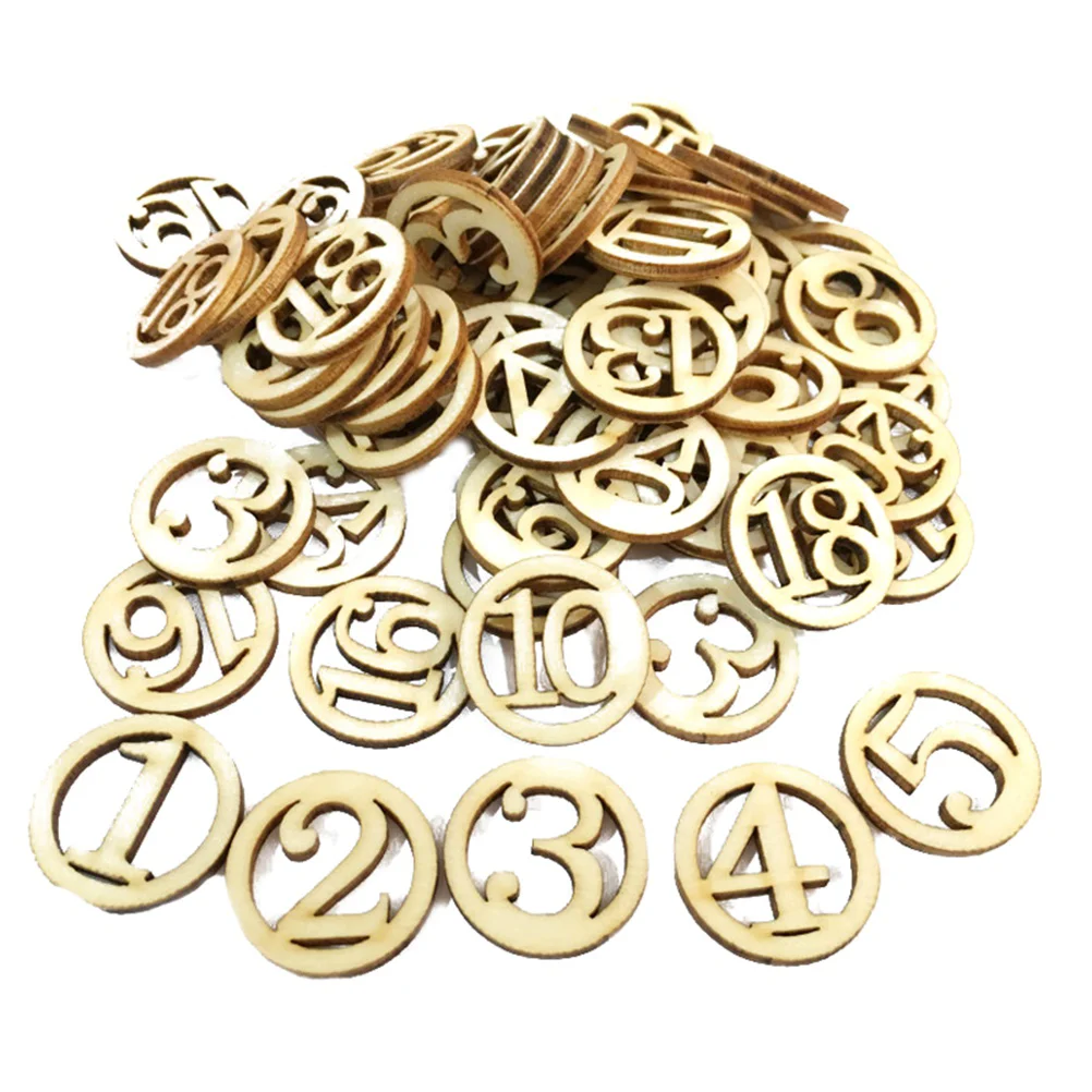 

50pcs Numbers Wooden Pieces DIY Cutouts Craft Embellishments Wood Ornament Manual Accessories for Handicraft Art (Random
