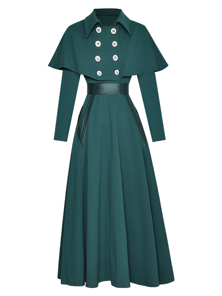 

Женское платье-пончо из ПУ кожи, с отложным воротником и длинным рукавом