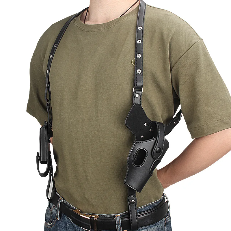 

Portable cowhide double shoulder outdoor tactical underarm pistol holster with hidden double agent invisible quick pull holster