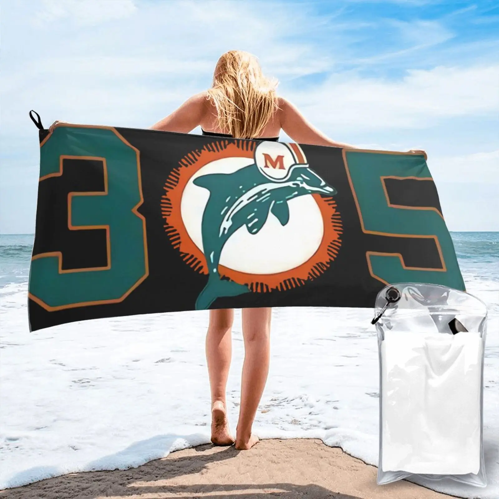 

305 Miami Dolphinst-Shirt Beach Towel Bath Towels Beach Towel Luxury Bath Towels Towels Bathroom Bath Towel Luxury Beach Towel