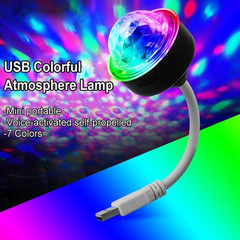 

Auto USB DJ Disco Mini Colorful Light RGB Lamp Music Sound Controlled Car Holiday Dance Party Karaoke Atmosphere Welcome Lights