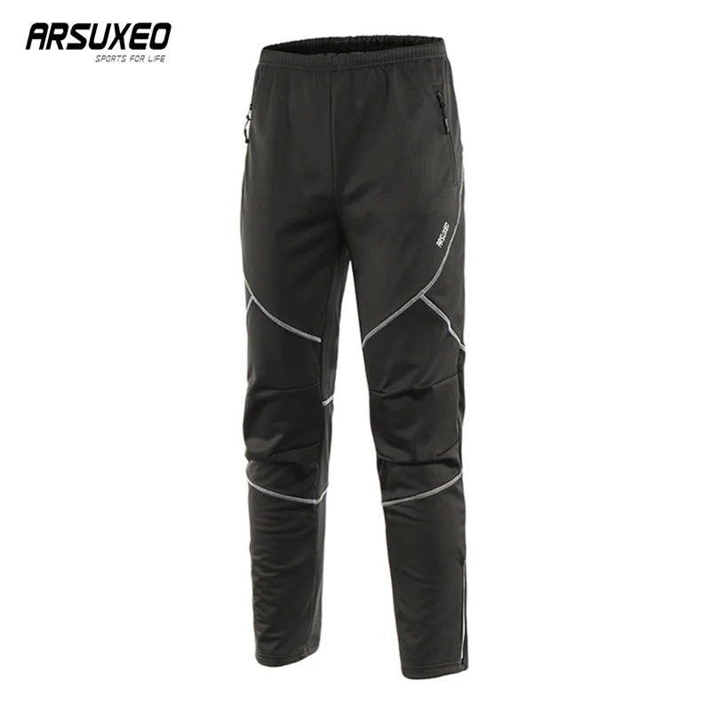

ARSUXEO Winter Fleece Cycling Pants Man Thermal MTB Pants Breathable Reflective Trousers Windproof Waterproof Sports Pants