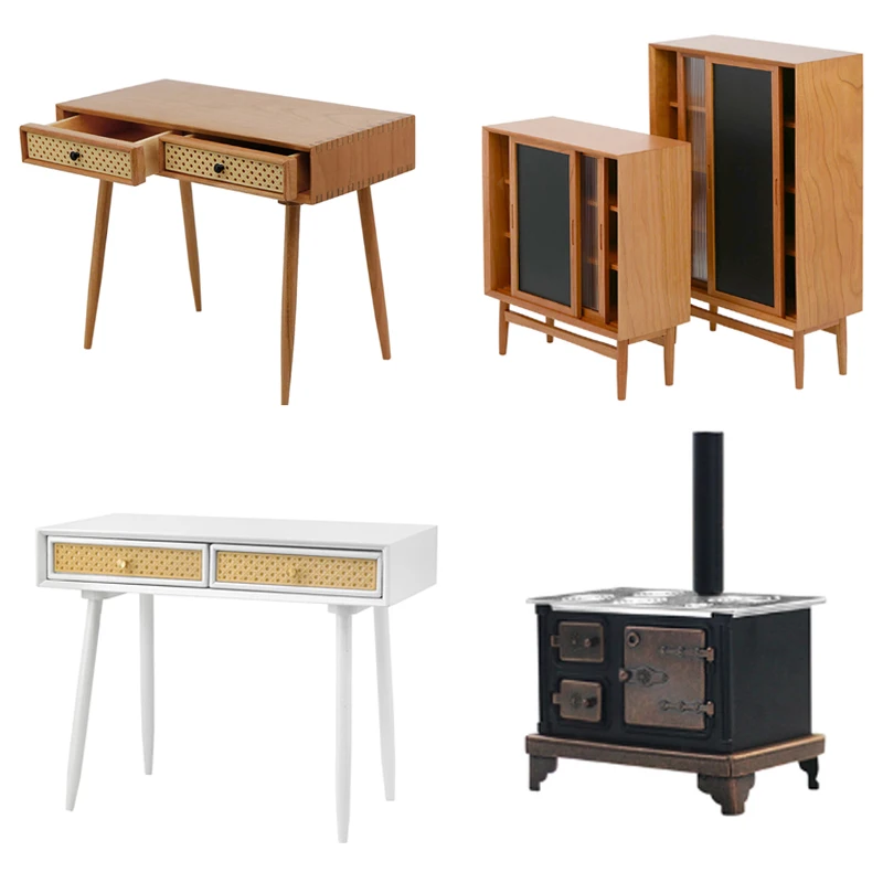 

1pc Doll House Storage Cabinet Blackboard Storage Cabinet Mini Stove Table Cabinet Desk Desk Desk Model Furniture