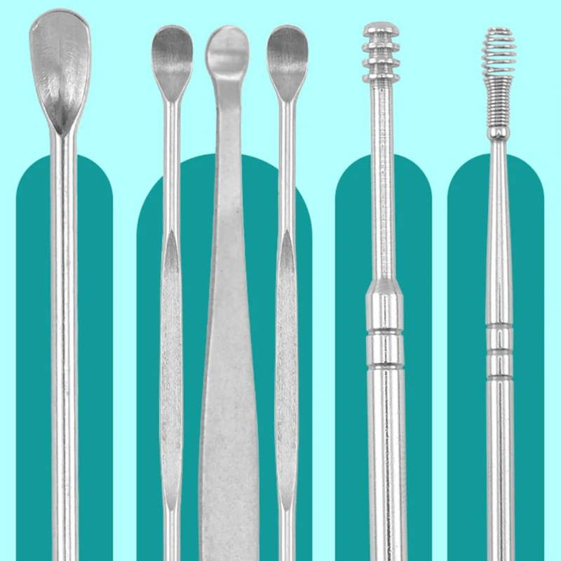 6pcs Ear Wax Remover Cleaning Tools Stainless Steel Earpick Cleaner Removal Set For Baby Adults Use |