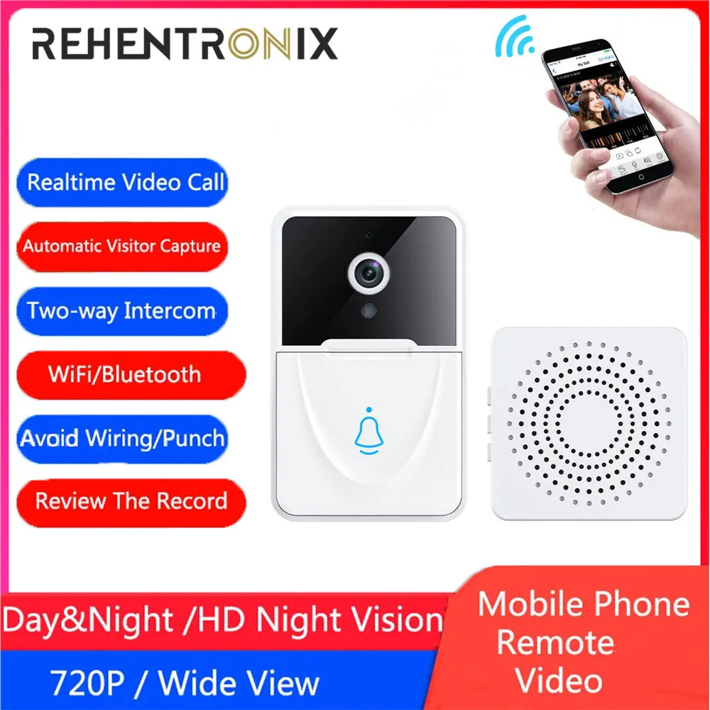 

Беспроводной дверной звонок с HD-камерой, Wi-Fi, уличный дверной звонок с защитой от кражи, объективом ночного видения, видеодомофон, домашний мониторинг, уличный дверной Звонок