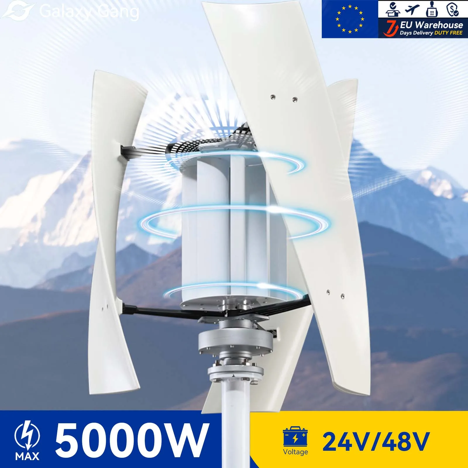 

Galaxy Gang 5KW 5000w Vertical Axis Maglev Windmill Turbine High Voltage Generator 24V 48V With Hybrid Charge Controller GGX5