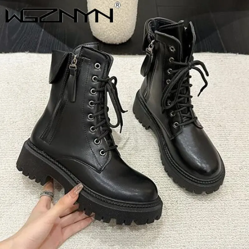 

Женские ботинки 2023 новые модные женские ботинки в стиле ретро удобные резиновые ботинки на платформе удобные ботинки на молнии с круглым носком Botas Mujer