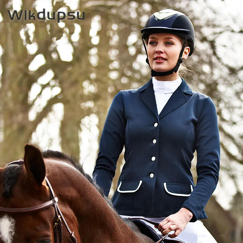 Horse Riding Jacket Clothes For Women Lady Blazer Coat Equestrian Slim Fit Cotton Top Horse Back Rider Equipment Female Clothing