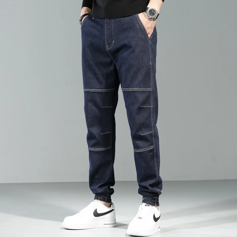 Fashion Jeans Men Cargo Pants Tactical Dark Blue Jean Streetwear Hip Hop Casual Stretch Denim Trousers