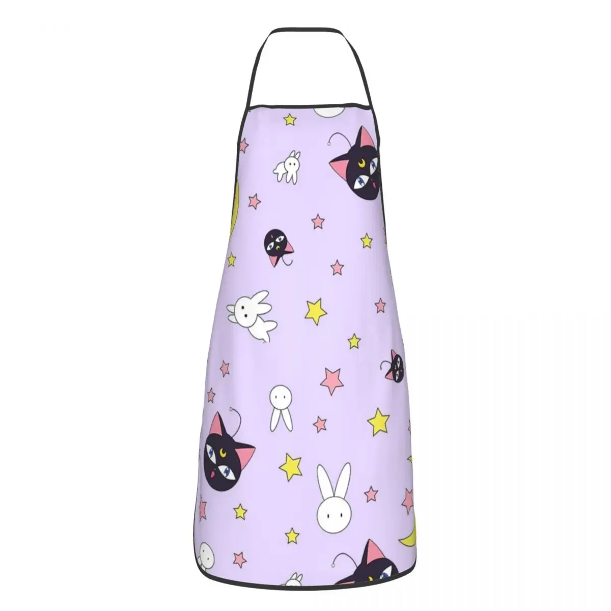 

Cute Cats Purple Moon Aprons for Women Men Funny Kitchen Bibs Polyester Painting Tablier