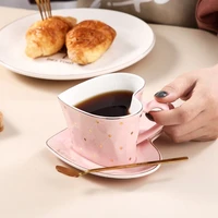 innovative love shape wave point with spoon and saucer set ceramic mug coffee cupafternoon teamate cupgift first choice