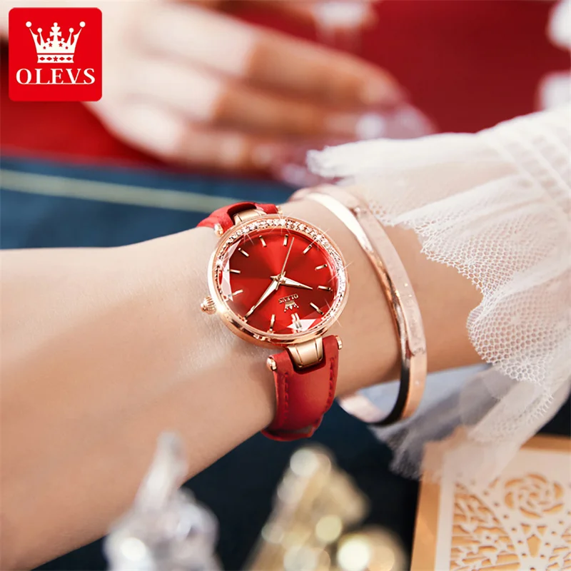 OLEVS Women Quartz Watch Red Classic Female Elegant Clock Watches Luxury Gift Ladies Waterproof Wristwatch Reloj Mujer New enlarge