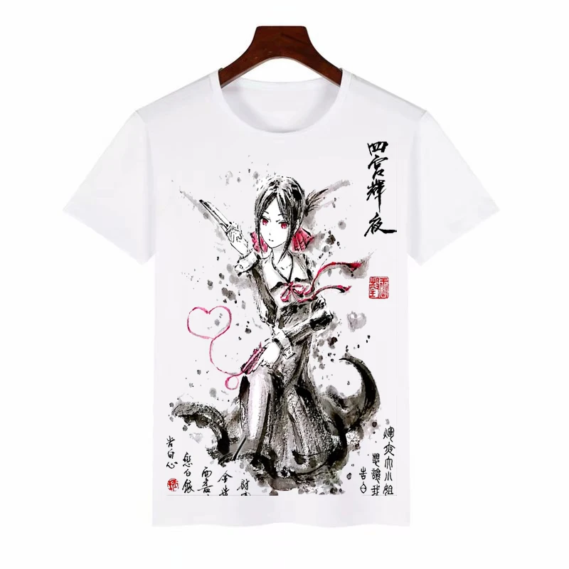 

Футболка для косплея аниме с принтом чернильный рисунок футболка с коротким рукавом Кагуя сама любит фото