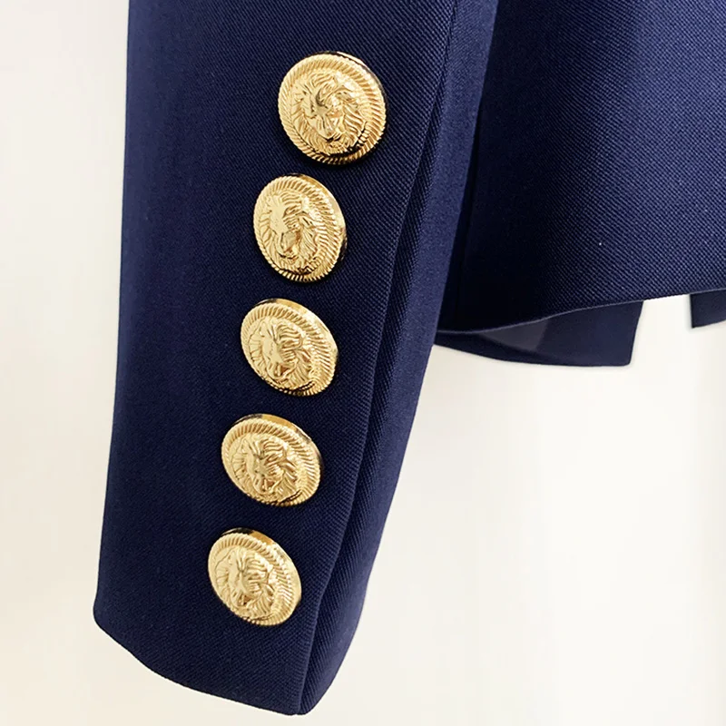 HIGH QUALITY Newest 2023 Classic Designer Jacket Women's Silver Lion Buttons Double Breasted Slim Fit Textured Blazer Outer Wear