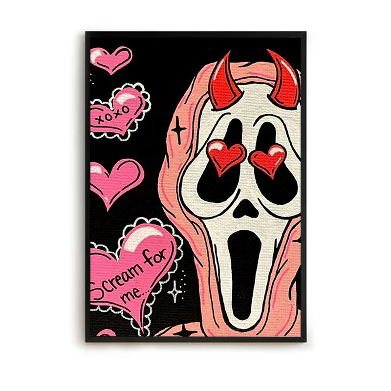 

Pink Ghostface Poster Painting on Canvas Wall Art Decor for Room Interior Paintings Decorative Pictures for Living Room Posters