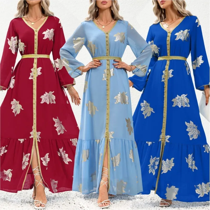 Vestidos De Fiesta Elegantes Para Mujer The Middle East Dubai Bronzing Long Temperament Commuter Dress Arab Muslim Robes 2023