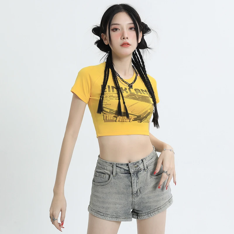 Real time photo of women's 2023 new denim shorts light gray summer high street, American style retro A-line bottom hot pants