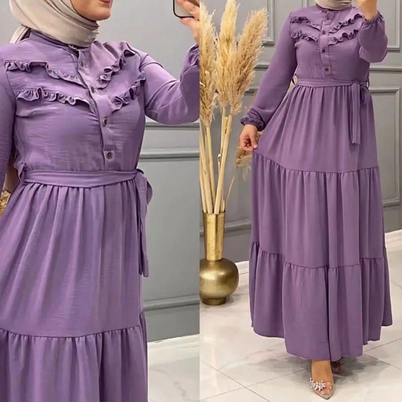Turkey Pleated Muslim Women Eid Ramadan Abaya Long Maxi Dress Dubai Kaftan Evening Party Gown Islamic Robe Clothing Solid Color
