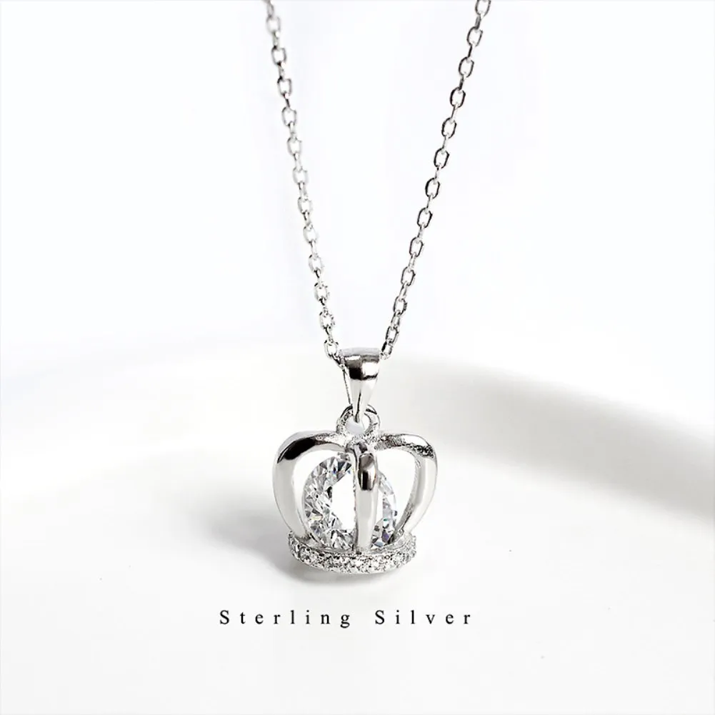 

Sterling Silver Necklace Crown Necklace Korean Version of The Personality Women's Crystal Collarbone Chain Silver Trend Jewelry