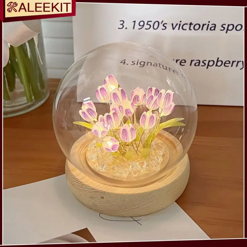 

Girl Flower Use In Multiple Scenes Glass Lampshade Atmosphere Light Available In 4 Colors Shell Material Glass Tulip Night Light