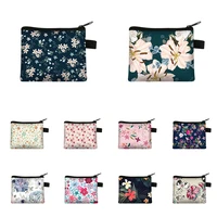 fashion brand wallet women lovely bowknot flower print small coin bag canvas wallet female zipper coin purse wallet headset bag