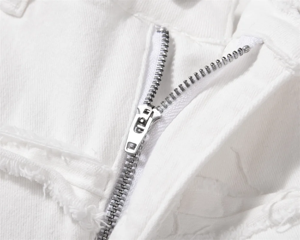 Y2k High Street Personality Heavy Destruction Cat Baggy Jeans Men Designer Niche Loose Vibe Straight Trousers Denim Pants White