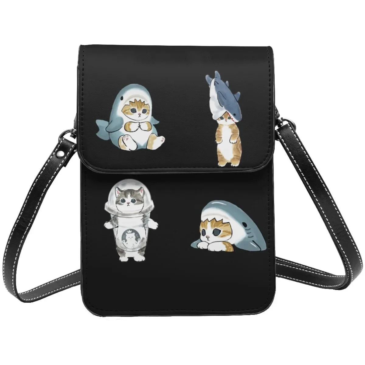 

Сумка на плечо с изображением милого кота и акулы