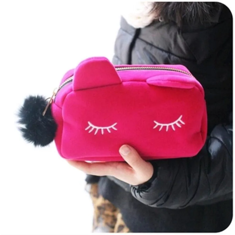 

Portable Cartoon Cat Coin Toiletry Bag Storage Case Travel Makeup Flannel Pouch Organizer Cosmetic Bag Cases For Women Girls
