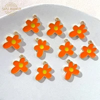 10pcs 1815mm enamel glazed orange flowers plant charms for diy earrings necklace dripping oil flower jewelry making accessories