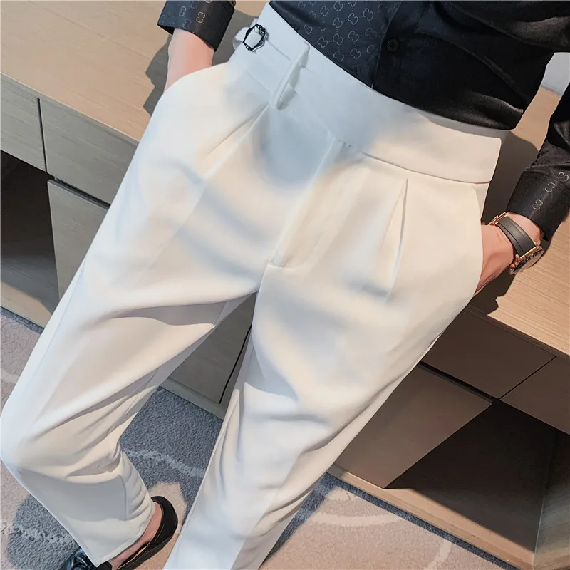 Suit Slim British Design Men Pant Casual Pants Style Office Wedding Dress Trousers Dress Belt Formal Party Men Business Social