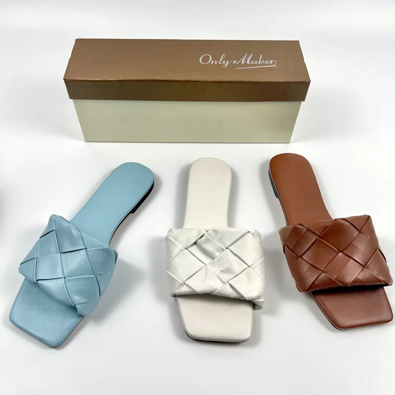 Onlymaker Women Open Toe Slip on Flat Sandals Mules Black Ballet Fashion Blue Brown Daily Elegant Sandals