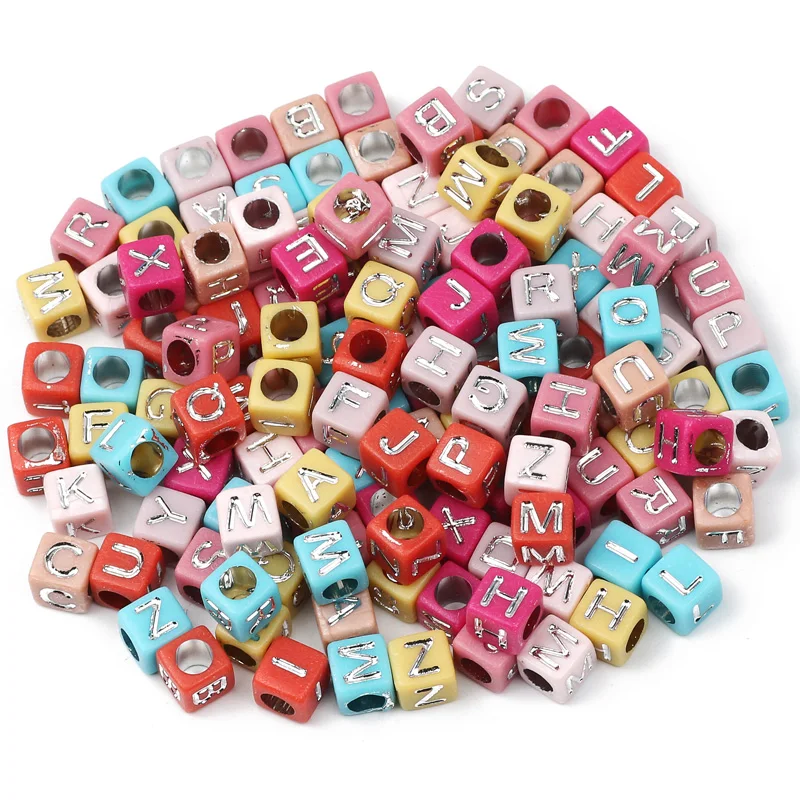 

Acrylic Beads 6mm Colored Square Silver Letter Spacer Beads For Jewelry Making DIY Handmade Earrings Necklace Bracelets Supplies