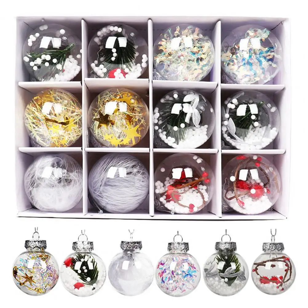 

12 шт. рождественские прозрачные шарики 6 см, белые шарики из пенопласта, праздничный реквизит, декор для рождественской елки, подвесной круглый шар, подвеска, товары для вечерние