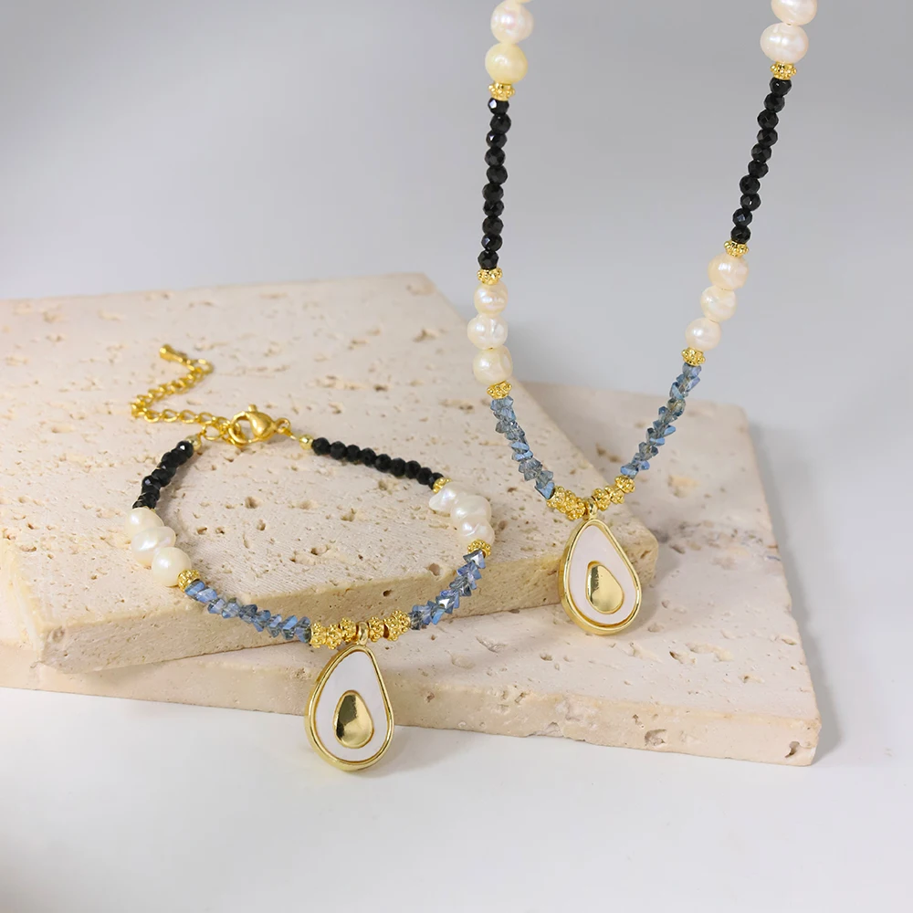 Ожерелье из натурального пресноводного жемчуга обсидиана с подвеской в виде