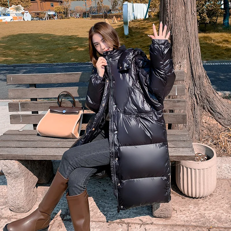 Winter Jacket Women Down Coat Long Jackets Large 90% White Duck Loose Quilt Model Bright Black Warm Hooded Coats Thicken Topcoat