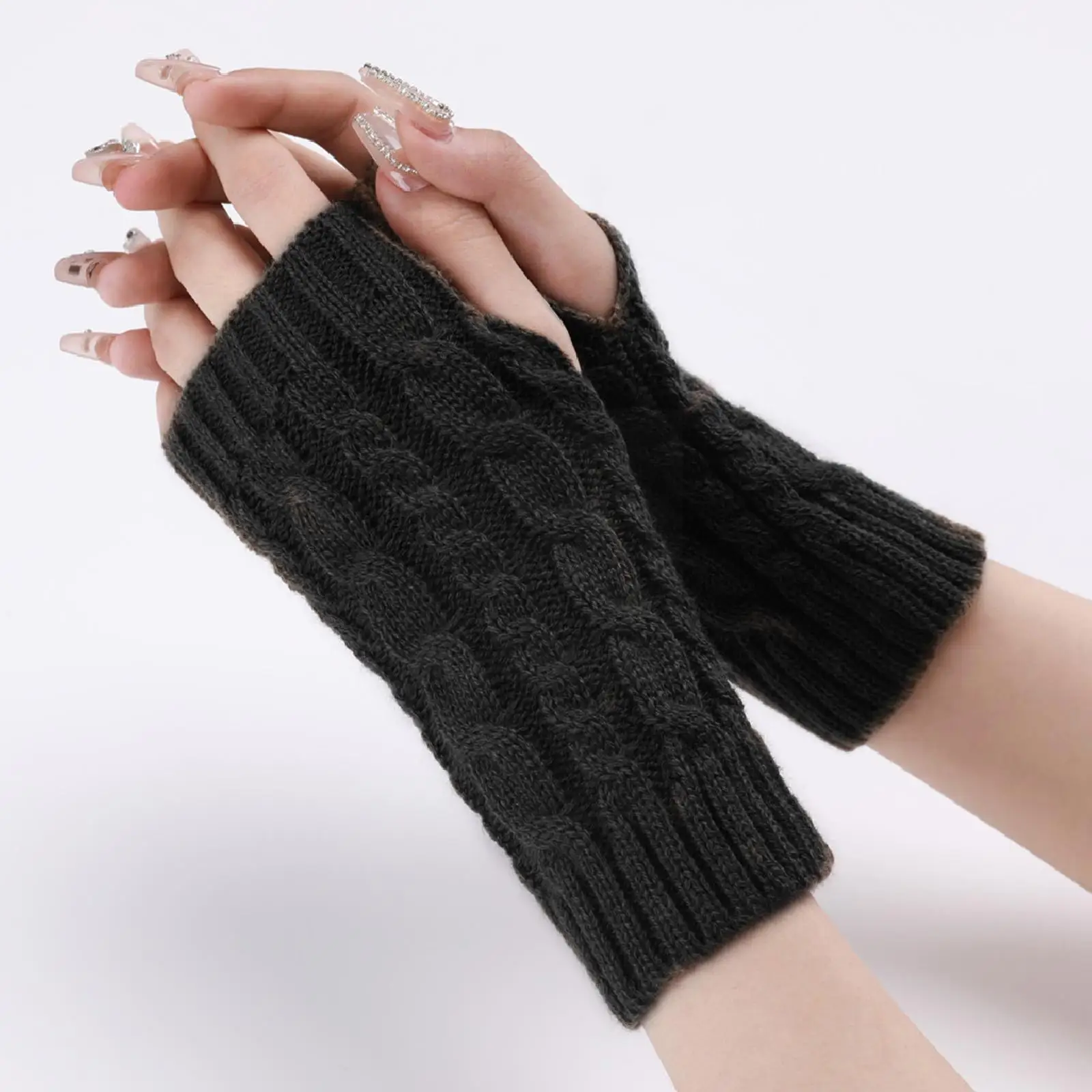 

Митенки без пальцев для женщин и мужчин, зимние мягкие теплые шерстяные вязаные рукавицы, теплые аниме перчатки, зимние теплые вязаные перч...