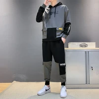 mens tracksuits 2022 sports suit mens springautumn casual stitching contrast color hoodie multi pocket overalls 2 piece set