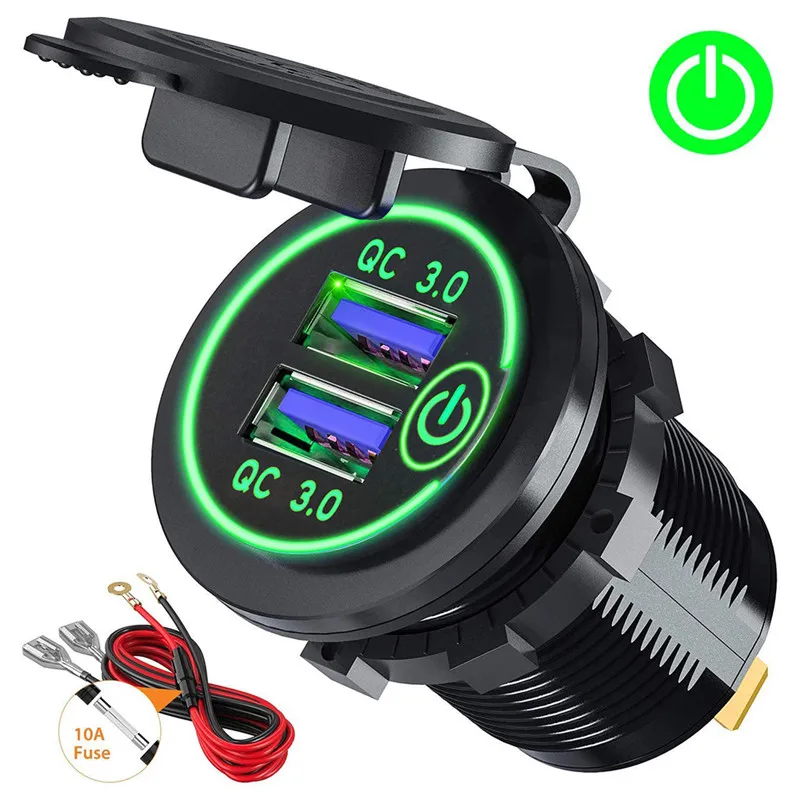 

QC 3.0 Touch Switch Car Dual USB Charger Socket Waterproof Universal Mobile Phone Truck Charging Tablet Charge For iphone
