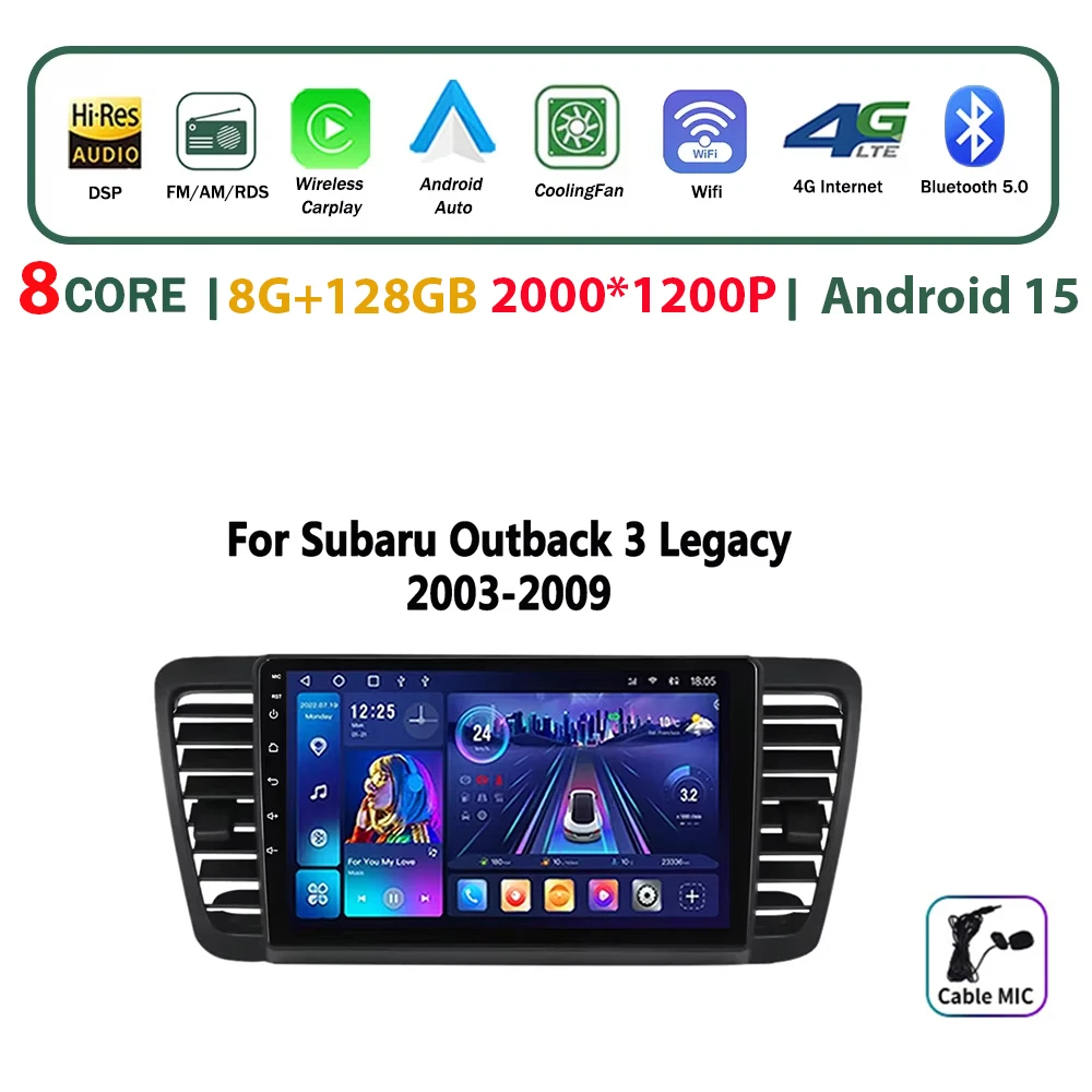 

Автомагнитола Android 16 для Subaru Outback 3 Legacy 4 2003-2009, мультимедийная стереосистема с интеллектуальной GPS-навигацией, беспроводным CarPlay и DSP