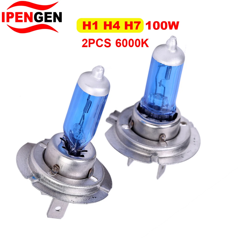 2 шт., автомобильные ксеноновые лампы, 12 В, H1, H4, H7, 100 Вт, 6000 К ...