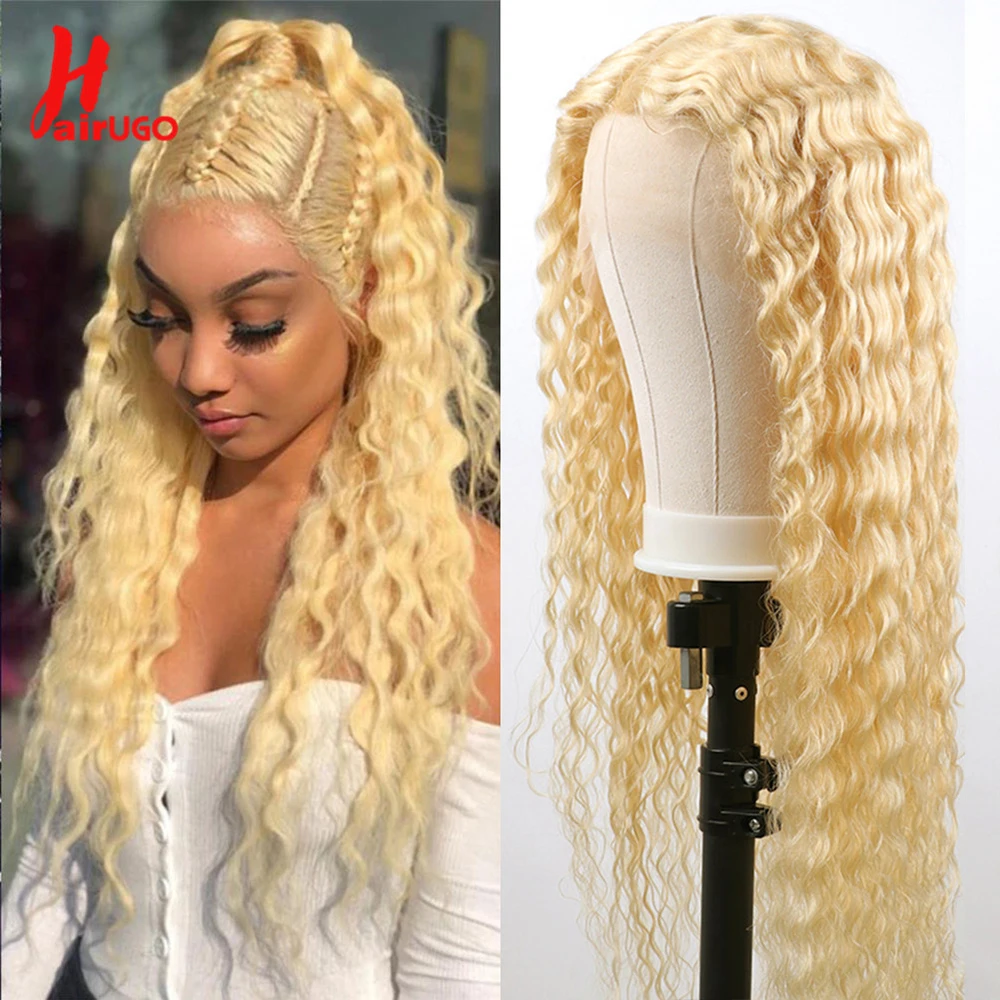 

Парики HairUGo 613 блонд 13x 4 из человеческих волос на сетке спереди, парики с глубокой волной на сетке 4x4, перуанские парики на сетке, предваритель...