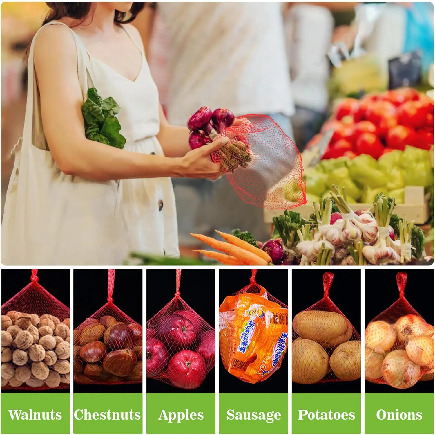 Сетчатый мешок для хранения фруктов и овощей 100 шт.