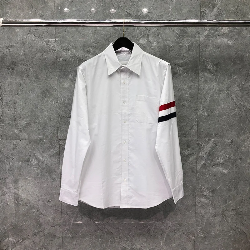 Autunm TB THOM Shirt Spring Fashion Brand Men's Shirt RWB Bar Stripes Casual Cotton Oxford Slim Formal Custom Wholesale TB Shirt