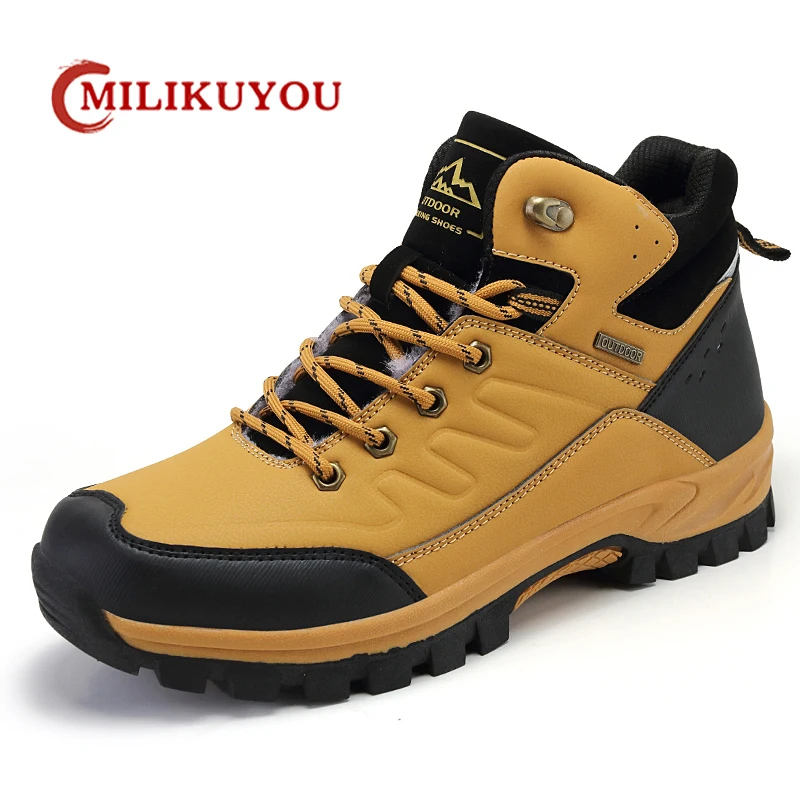 Brand Men's Boots Waterproof Leather Sneakers Man Super Warm Men Winter Snow Boots Outdoor Non-slip Male Hiking Boots Work Shoes