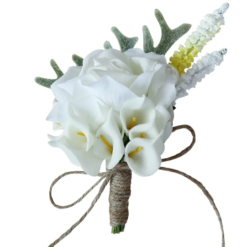 

New White Small PE Calla Lily Antler Corsage Wedding Groom Bride Corsage Celebration Supplies H1318